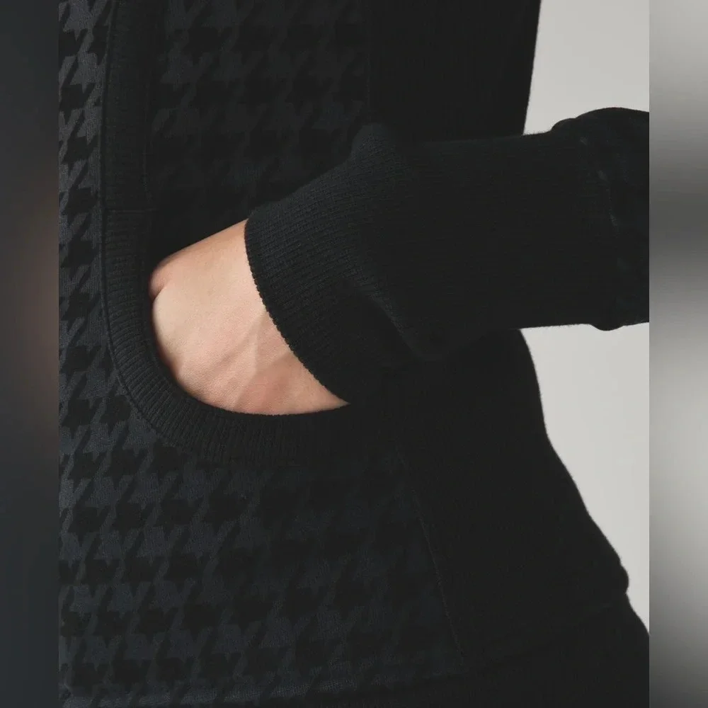 Lululemon Scuba Hoodie II Giant Houndstooth Dip Dye Deep Coal Black/Black Size 2 - Picture 6 of 10